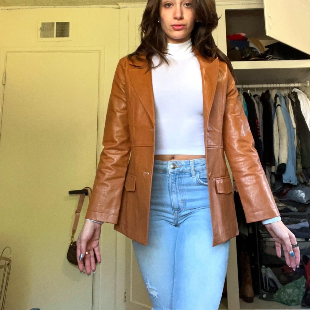 Tiger Mist vegan leather button up jacket XS small